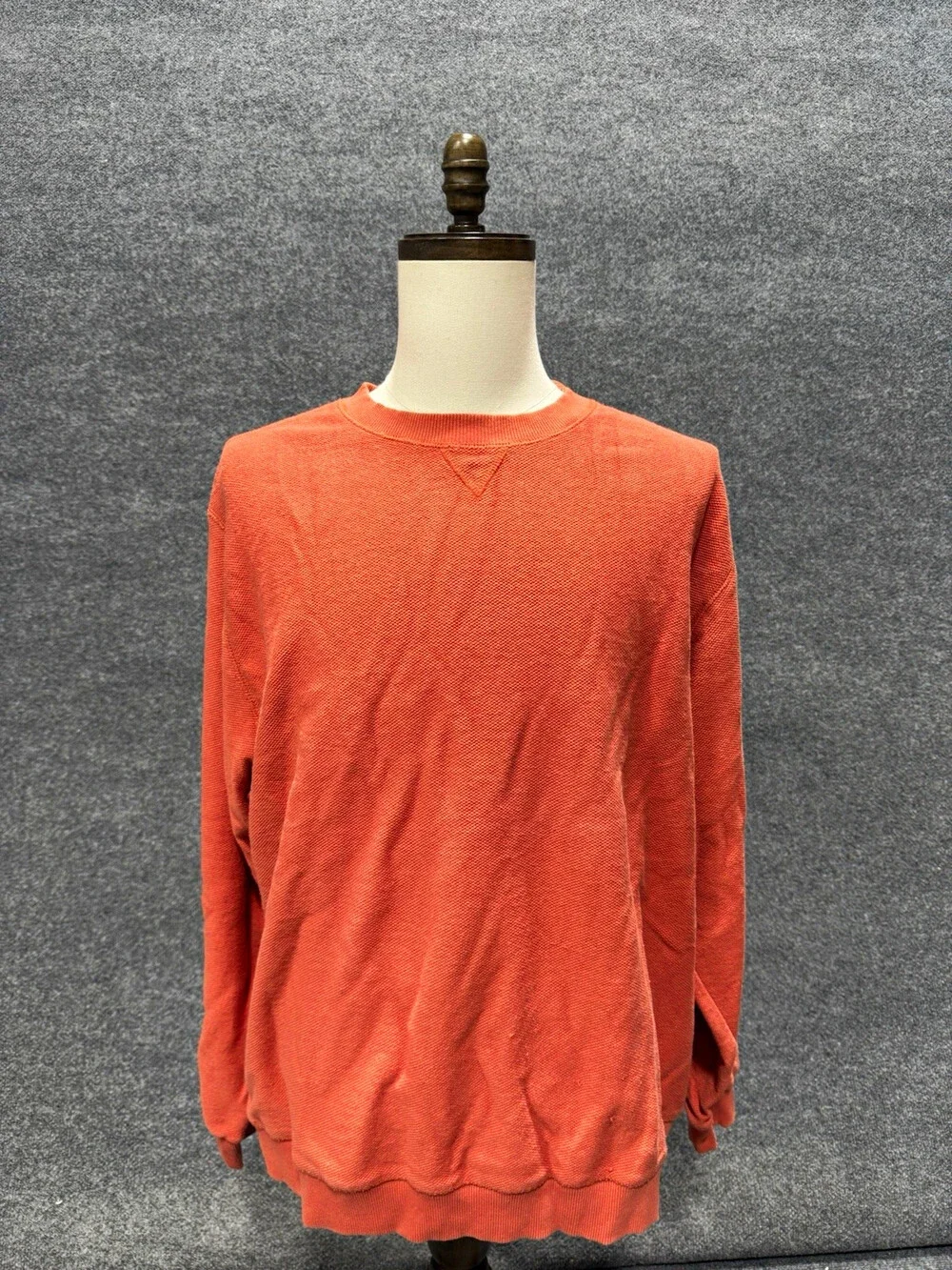LL Bean Mens L Orange Cotton Crewneck Sweatshirt Pullover Textured Knit
